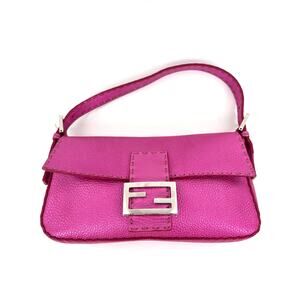 Vintage Luxury Fendi Metallic Pink Leather Selleria Baguette Shoulder Bag